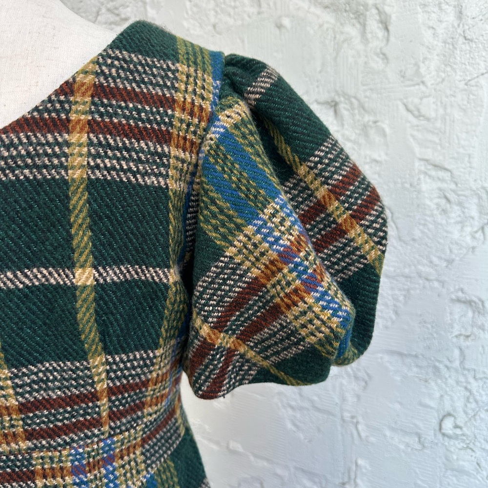 NWT Ivy City holly plaid dress puff sleeves green midi Women’s Size SMALL - Picture 5 of 8